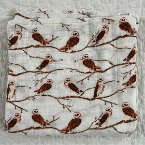 Milkbarn Barn Owl Baby Blanket Bamboo Rayon Cotton Muslin Lovey 45x47 Swaddle